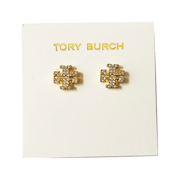 Tory Burch Gold Crystal T Logo Stud - Picture 1 of 5